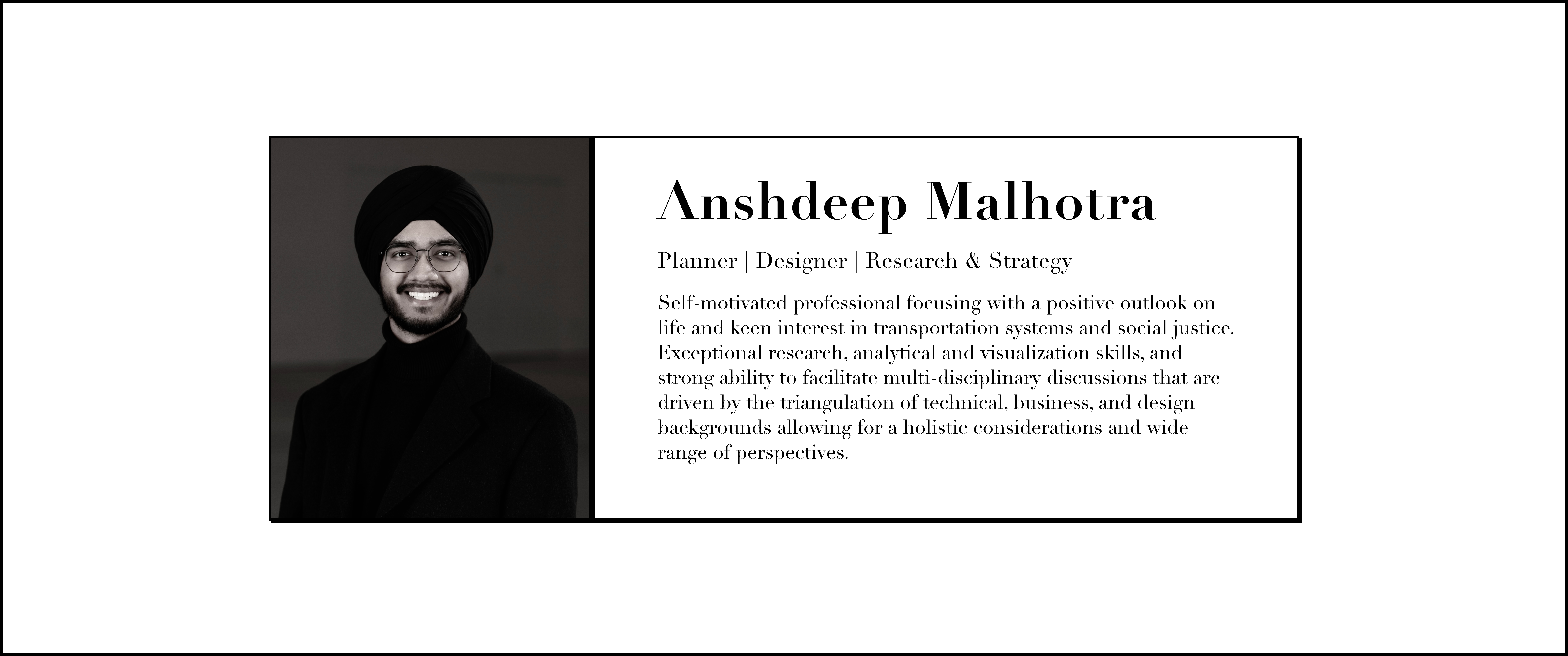 Portfolio footer section with Anshdeep Malhotra bio and contact information